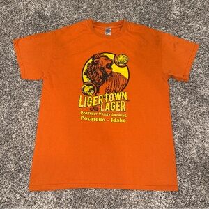 Ligertown Lager Portneuf Valley Brewing Pocatello Idaho Men's Med Shirt Orange
